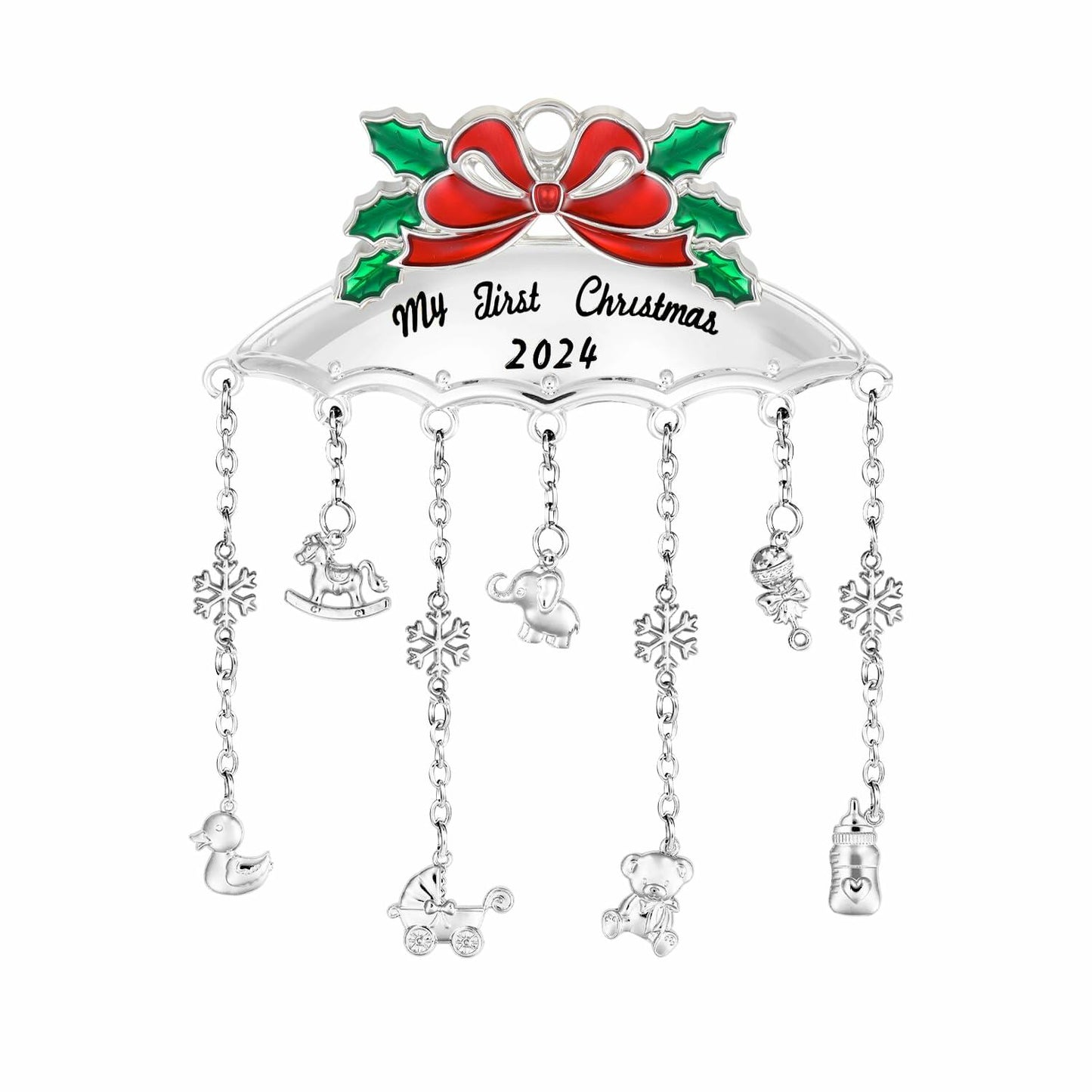 My First Christmas Ornament 2024 Baby Mobile Silver Newborn Keepsake with Ribbon