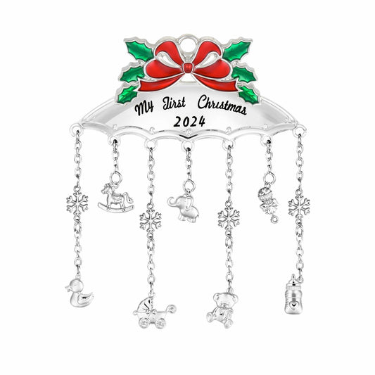 My First Christmas Ornament 2024 Baby Mobile Silver Newborn Keepsake with Ribbon