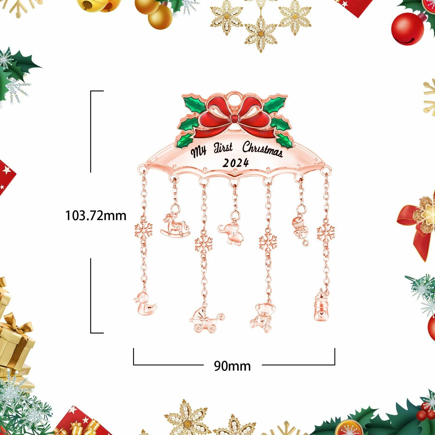 My First Christmas Ornament 2024 Baby Mobile Rose Gold Newborn Keepsake