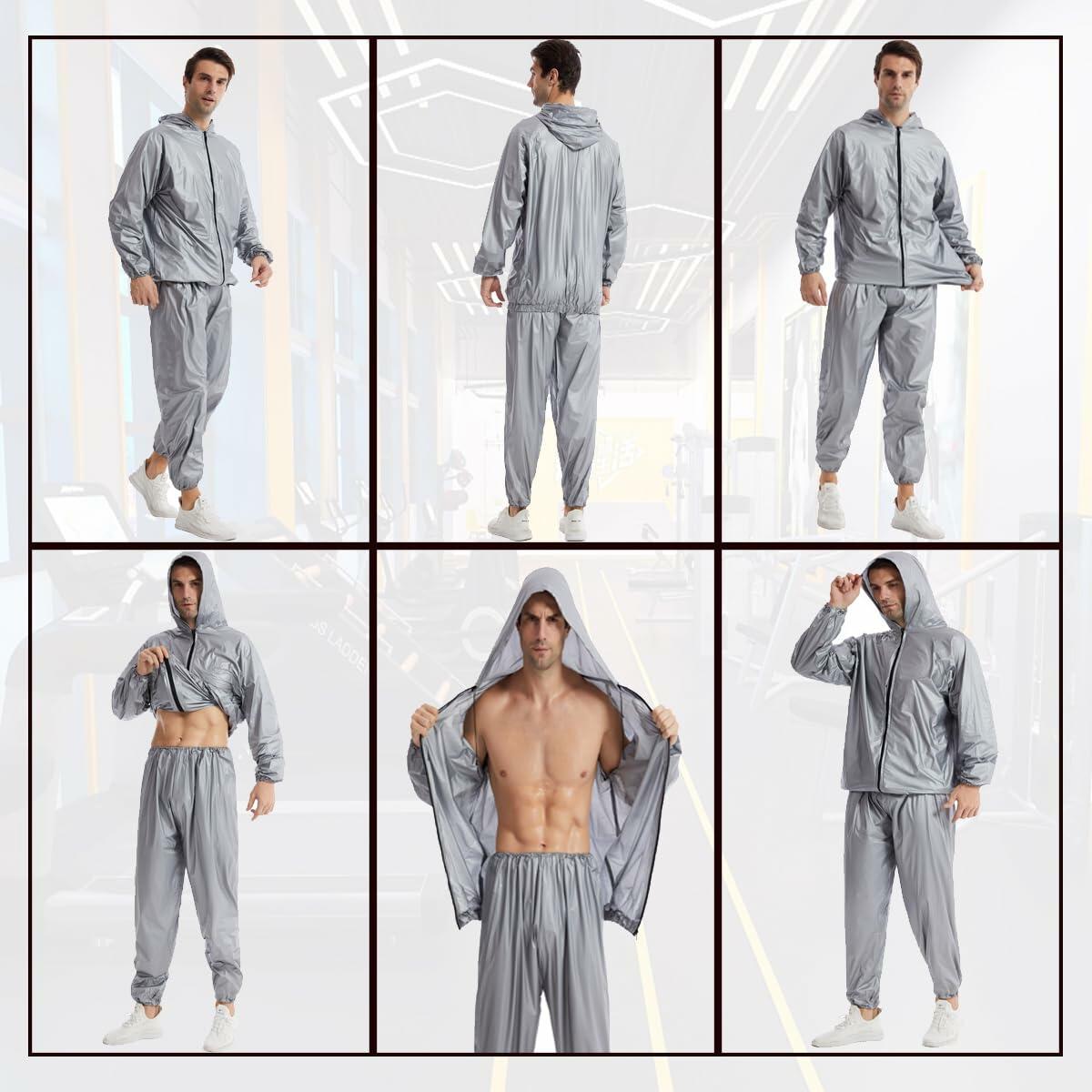 DawnBreak Sauna Sweat Suit 2XL Silver Full Zip Hooded Heavy Duty Anti-Rip/Silver