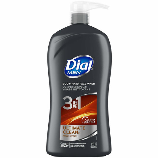 Dial Men 3in1 Body Hair Face Wash Ultimate Clean 32 Fl Oz New