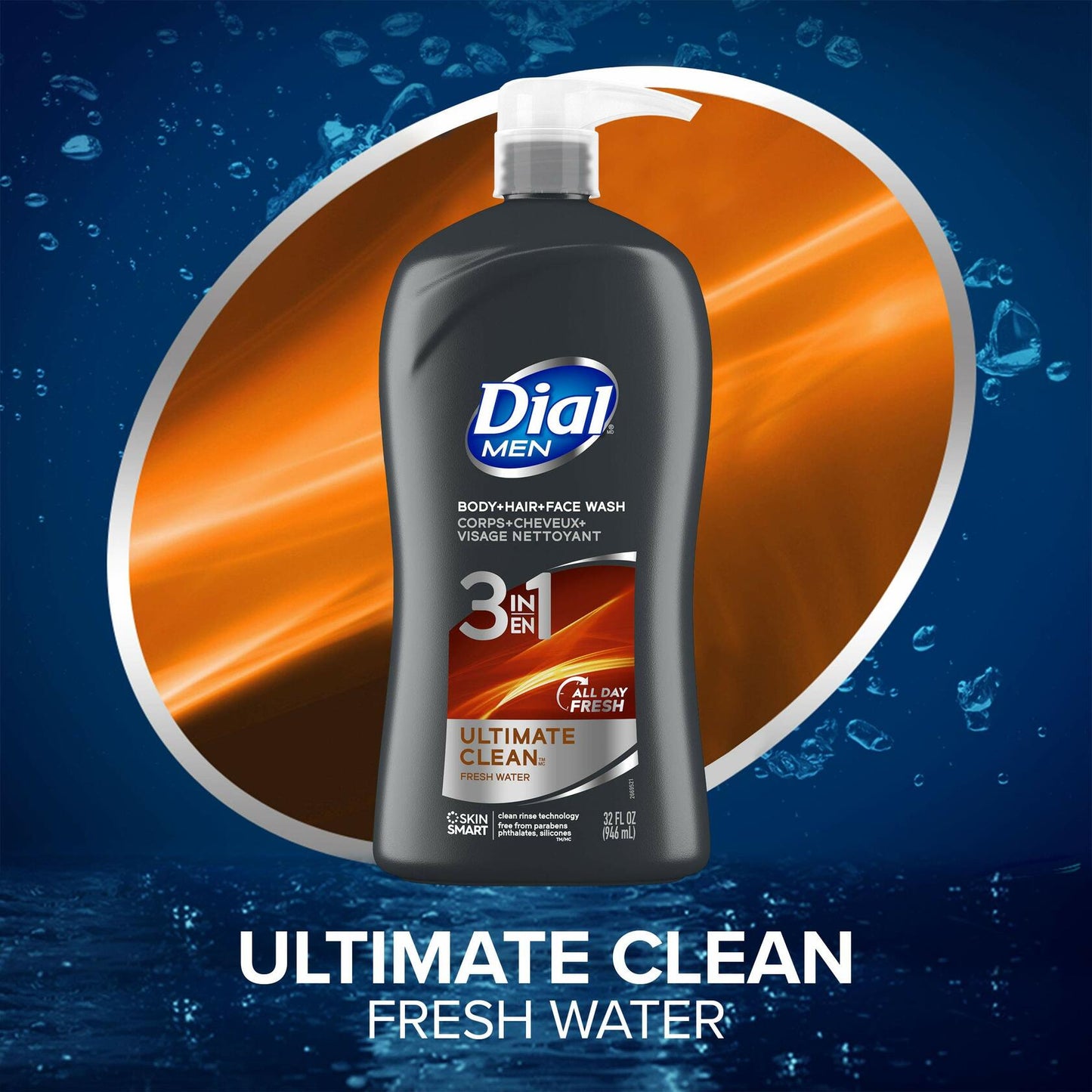 Dial Men 3in1 Body Hair Face Wash Ultimate Clean 32 Fl Oz New