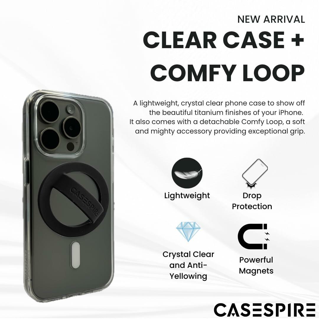 Casespire Clear Case + Comfy Loop for iPhone 15 Pro - Anti-Yellowing, ProMagnets