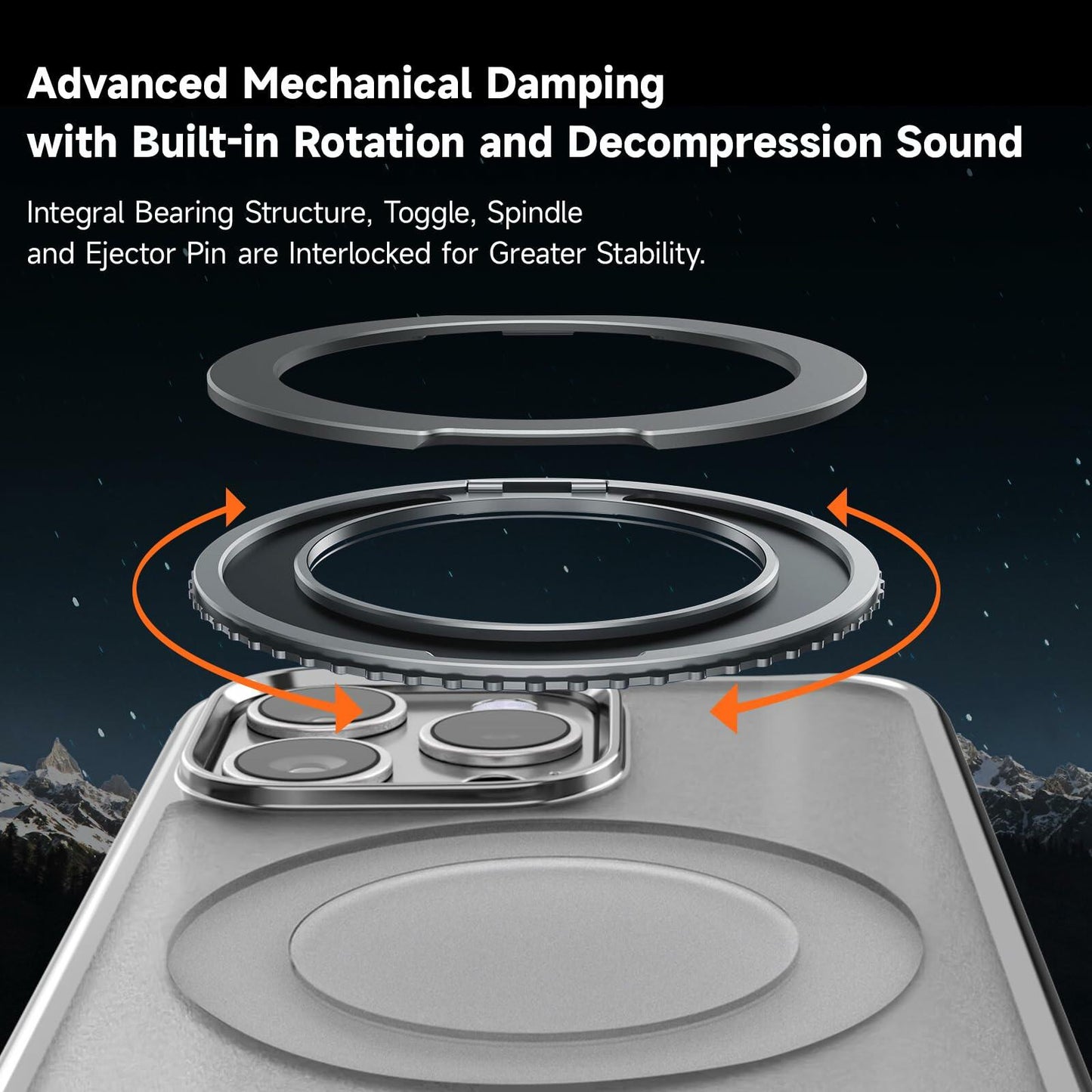 Vongong iPhone 16 Pro Max Gray Magnetic Case Drop-Proof with 360° Ring Stand