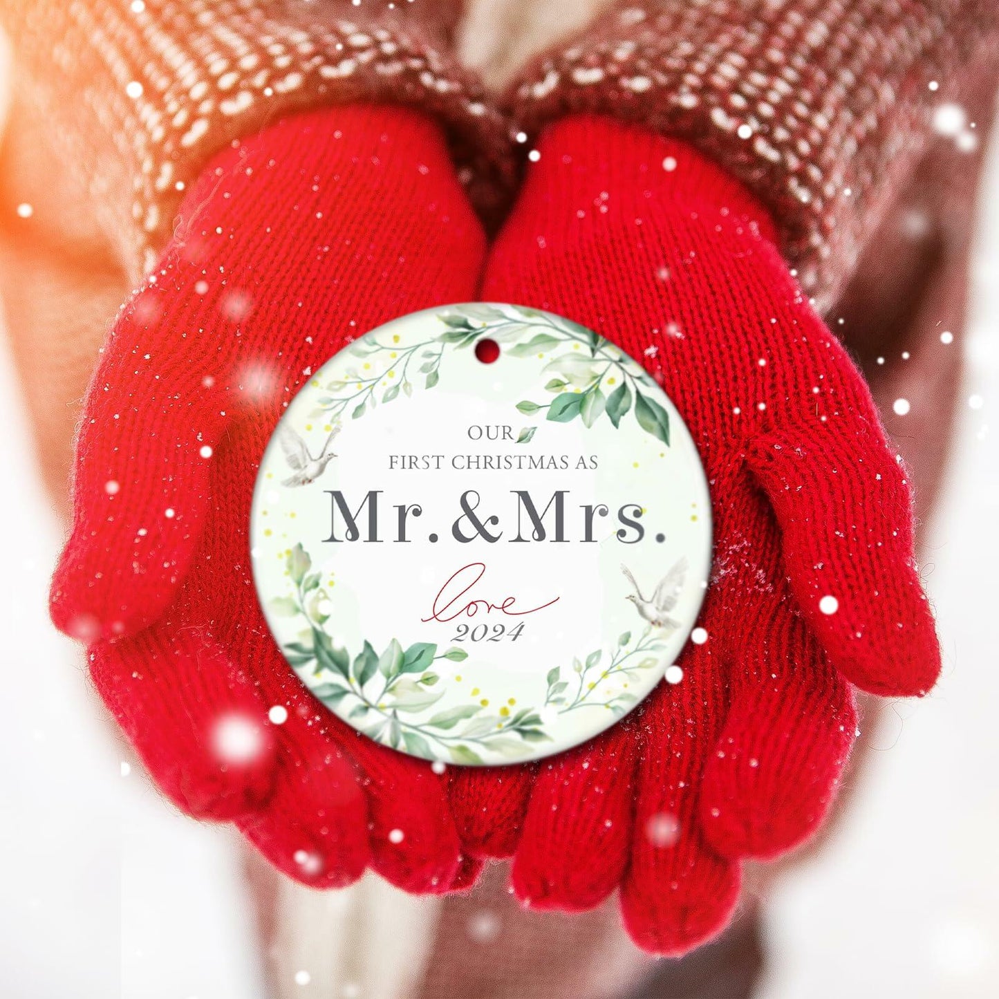 XKDOUS 2024 1st Christmas Mr & Mrs Ceramic Ornament Wedding Gift