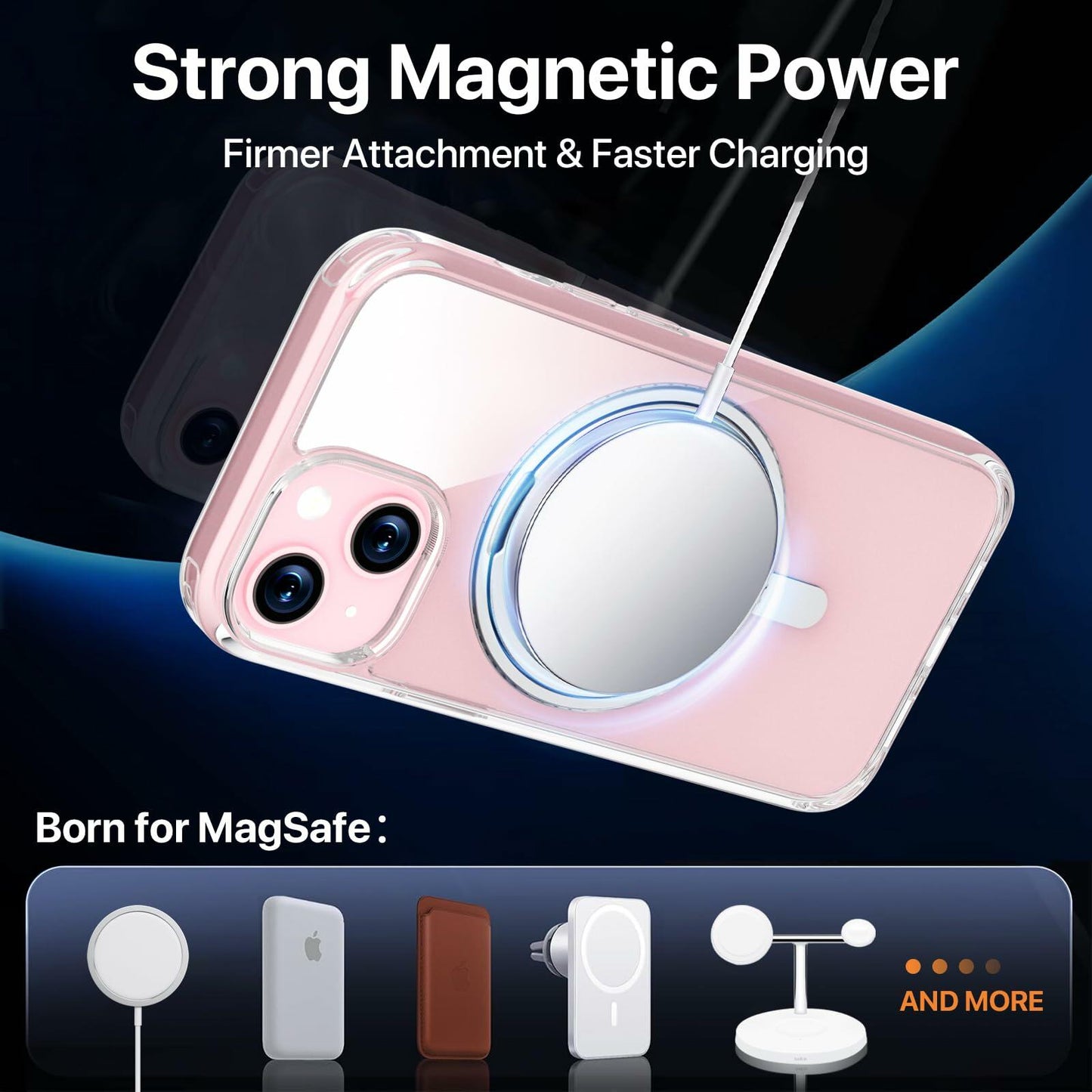 JASBON iPhone 15 Case 6.1 Clear Magnetic Kickstand 360° Rotatable Shockproof