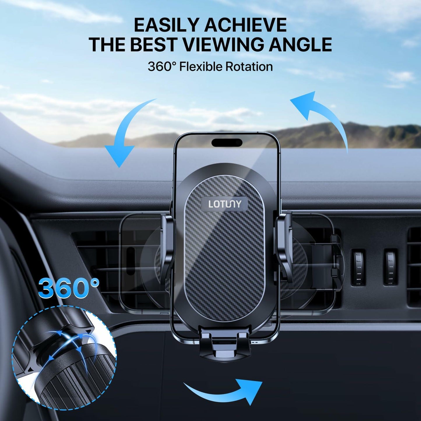 LOTUNY Car Phone Holder Mount, Upgraded Vent Clip, Universal for 4-7 inch Phones