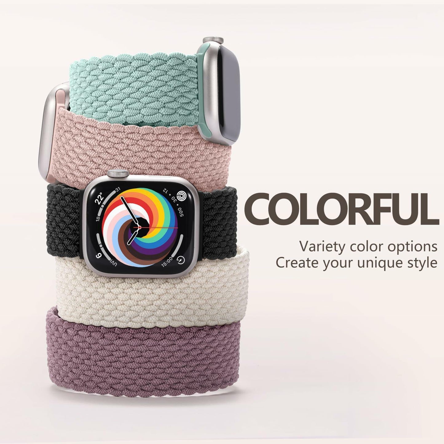 Rubinom Braided Solo Loop Nylon Strap for Apple Watch 38-49mm Elastic Band
