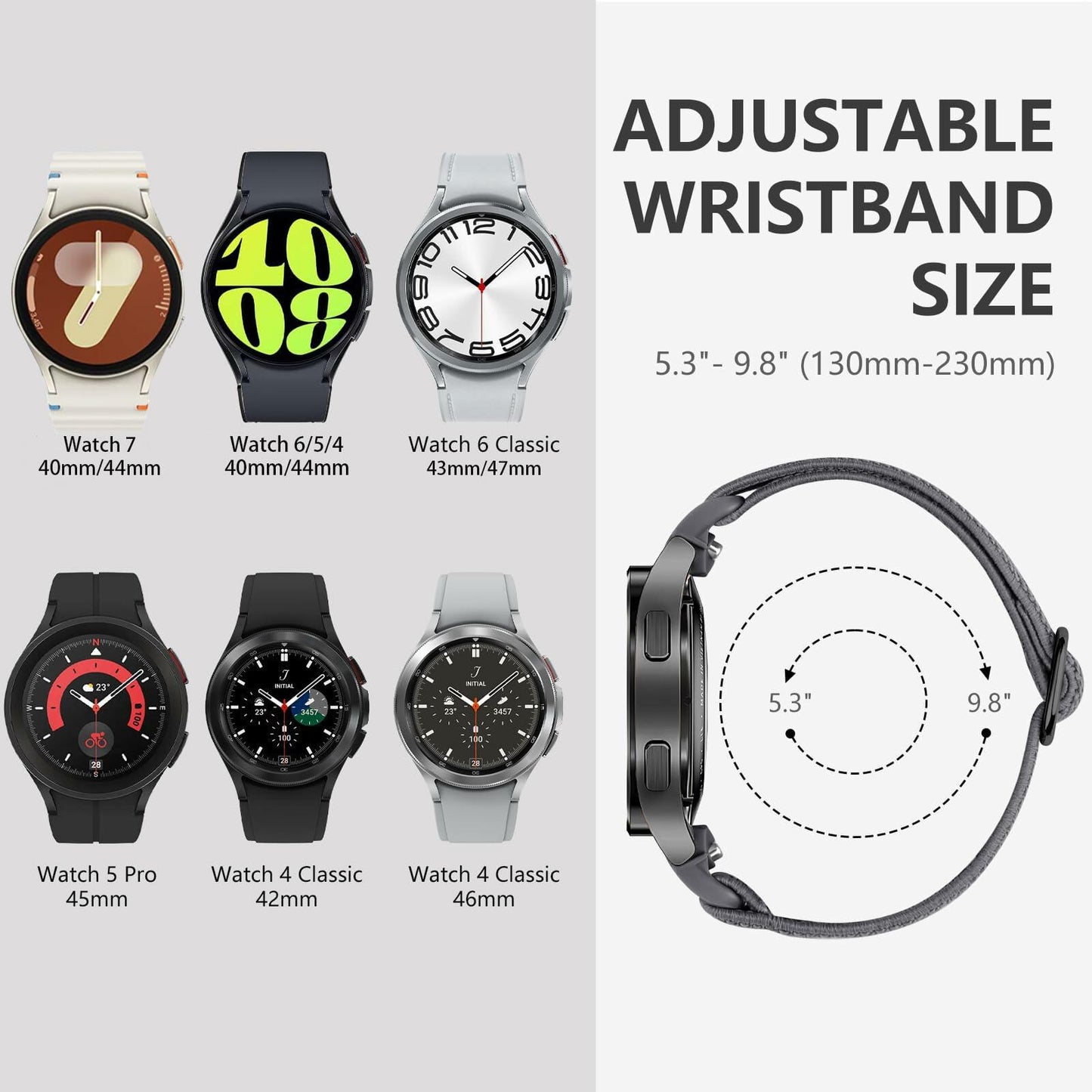 SNBLK Elastic Bands 20mm Nylon Strap Compatible Samsung Galaxy Watch 40-47mm