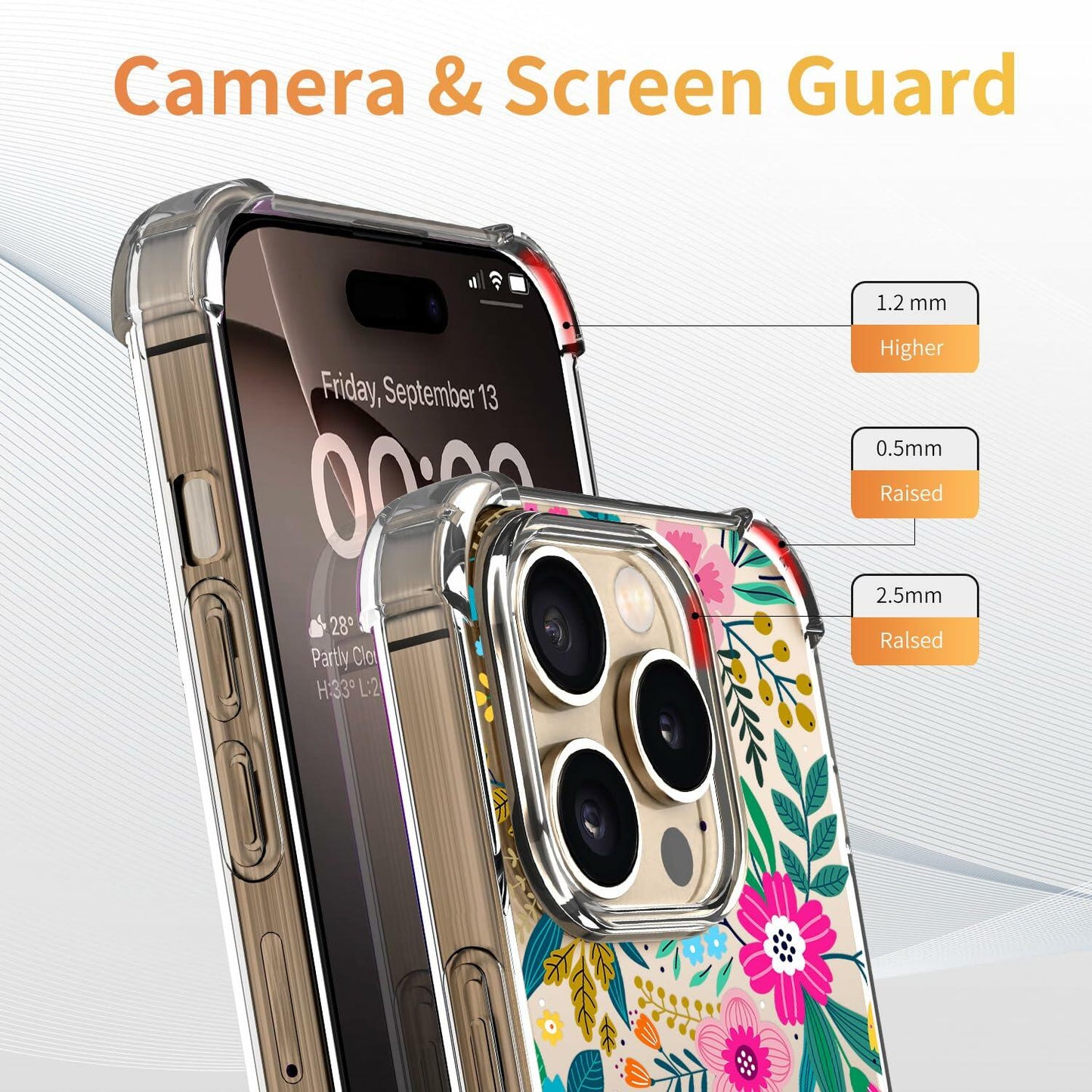 ilnehc iPhone 16 Pro Case 3-in-1 Clear Floral Soft Shockproof 6.3 Colorful