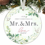XKDOUS 2024 1st Christmas Mr & Mrs Ceramic Ornament Wedding Gift