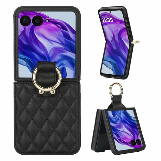 XNXCEVI Motorola Razr+ 2024 Leather Case with Ring Black Premium Shockproof