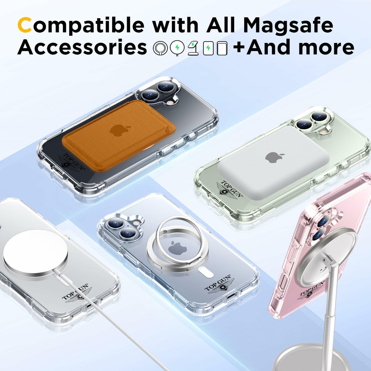 Top Gun iPhone 16 Case 6.1" Clear Magnetic Military-Grade Shockproof
