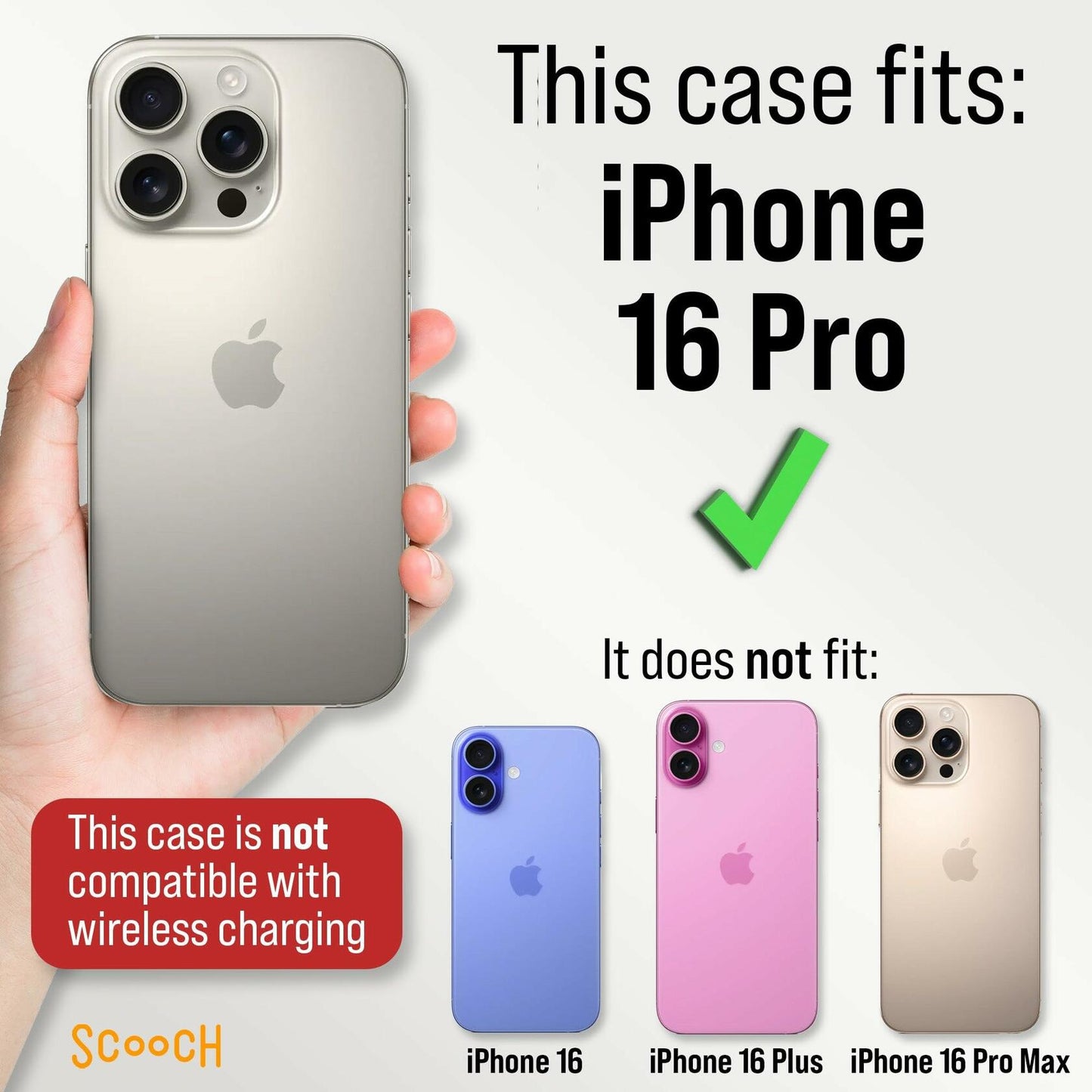 Scooch iPhone 16 Pro Case Wingmate Wallet Black RFID Protection 10-Foot Drop