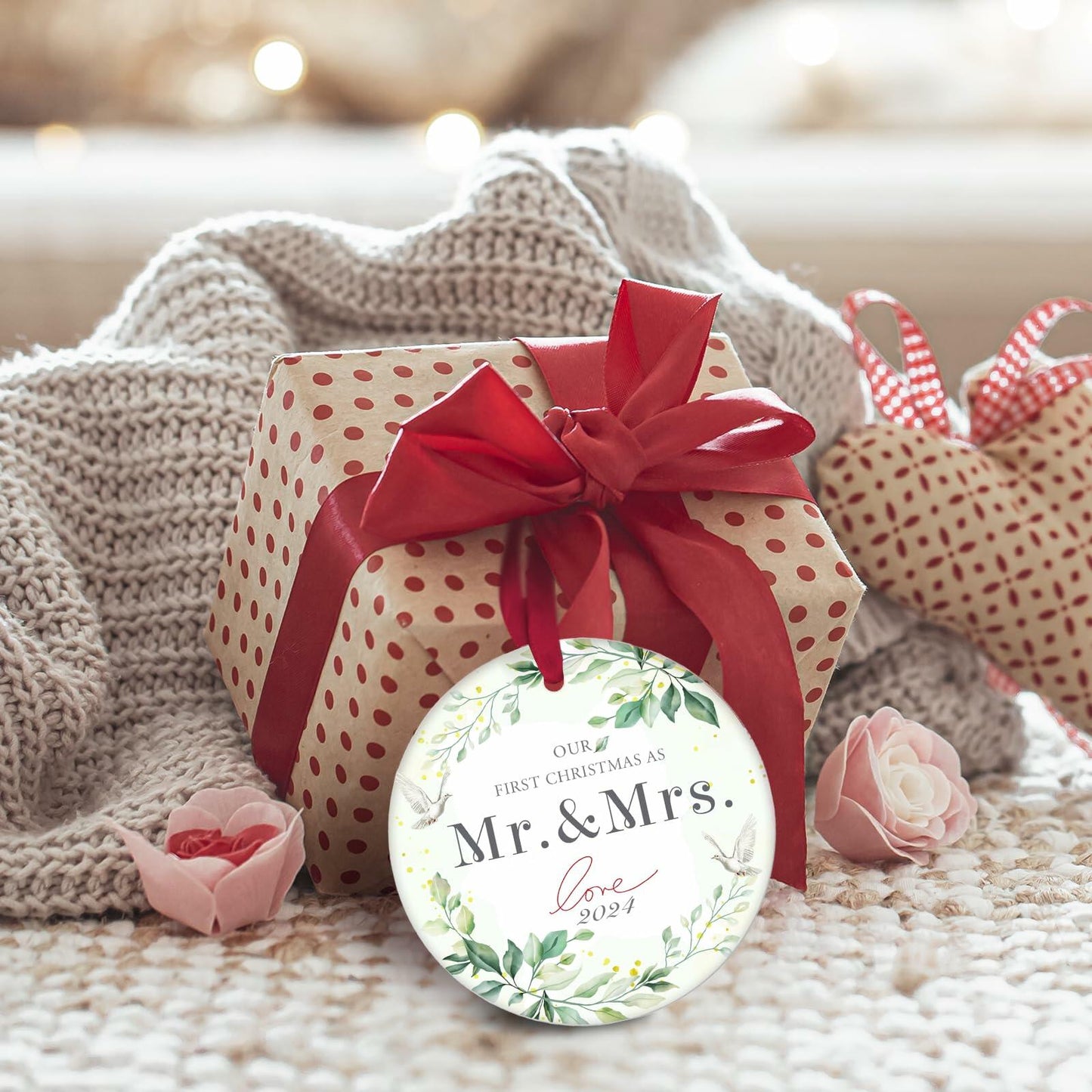 XKDOUS 2024 1st Christmas Mr & Mrs Ceramic Ornament Wedding Gift