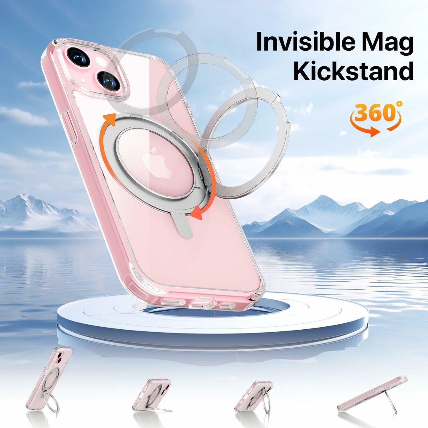 JASBON iPhone 15 Case 6.1 Clear Magnetic Kickstand 360° Rotatable Shockproof