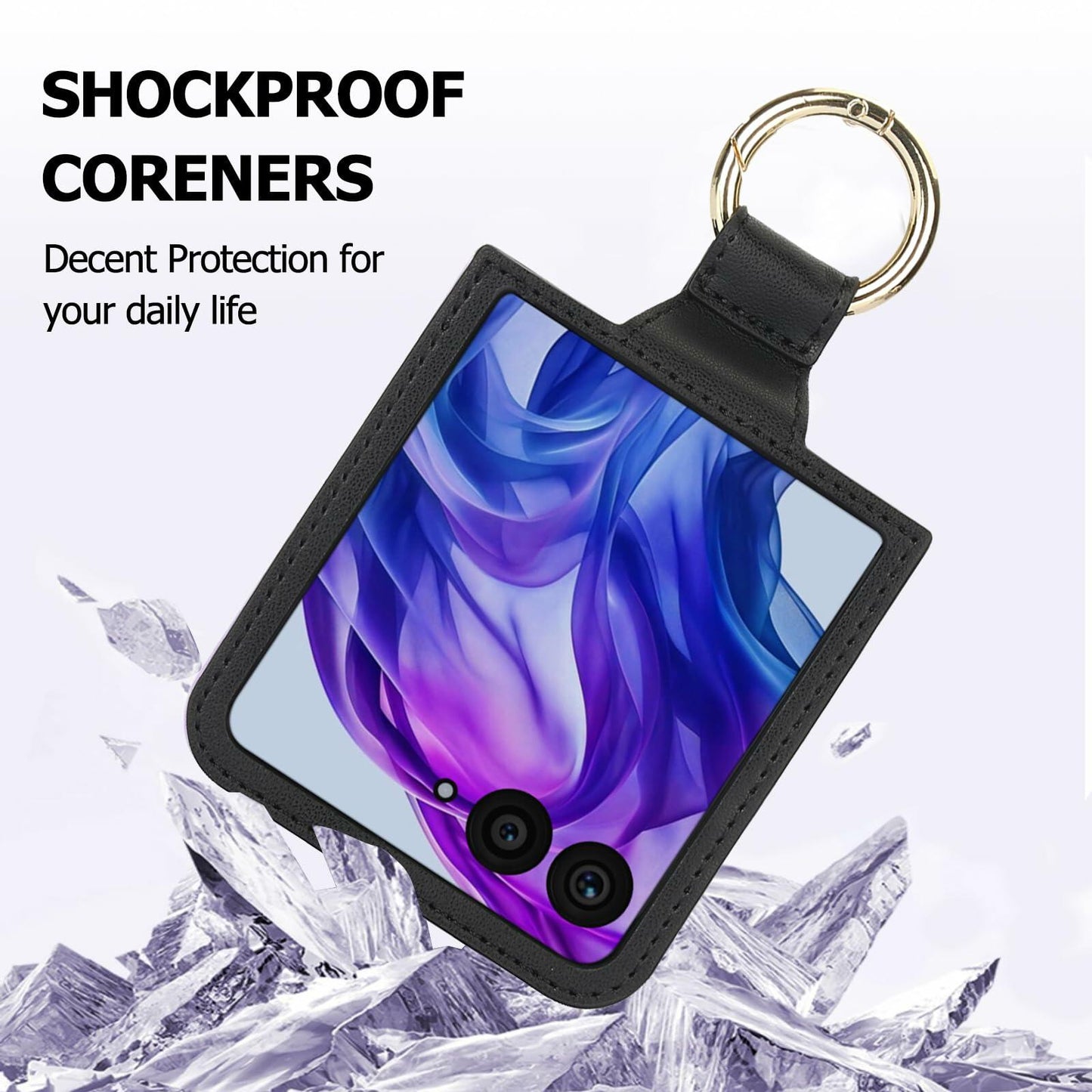 XNXCEVI Motorola Razr+ 2024 Leather Case with Ring Black Premium Shockproof