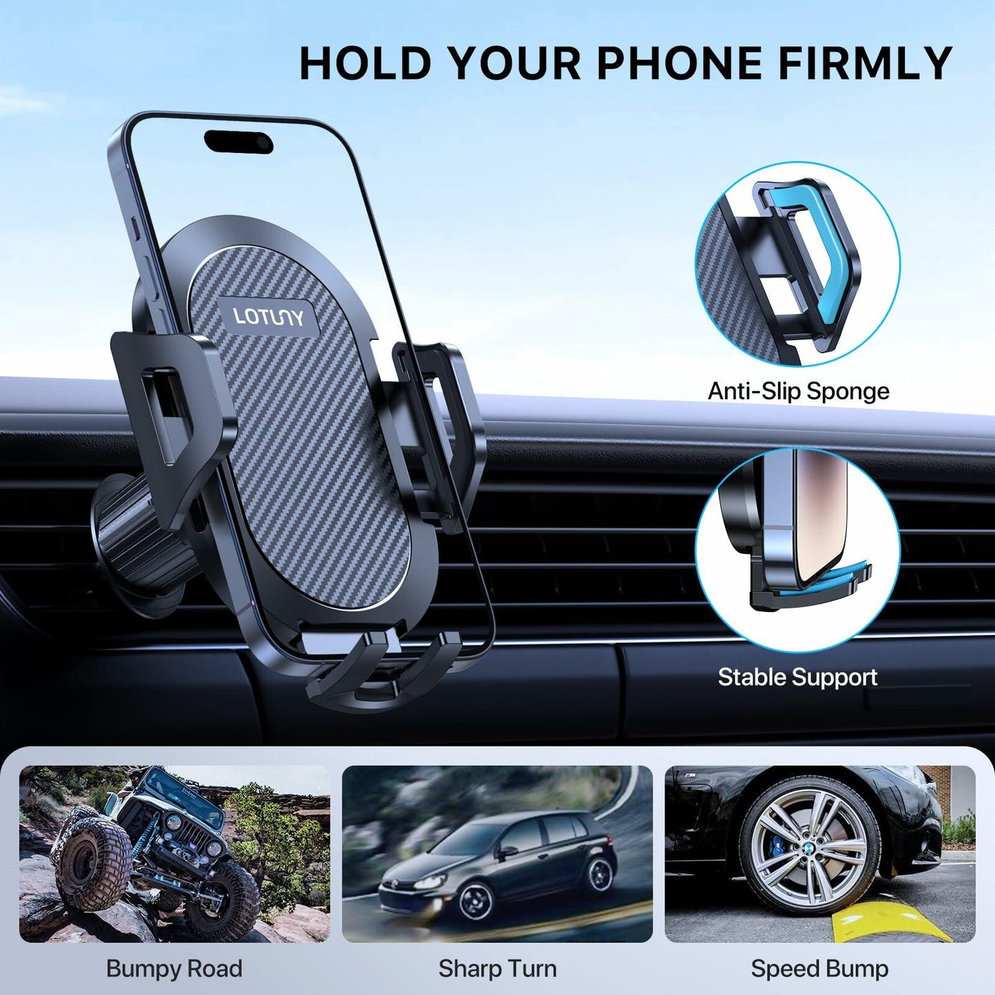 LOTUNY Car Phone Holder Mount, Upgraded Vent Clip, Universal for 4-7 inch Phones