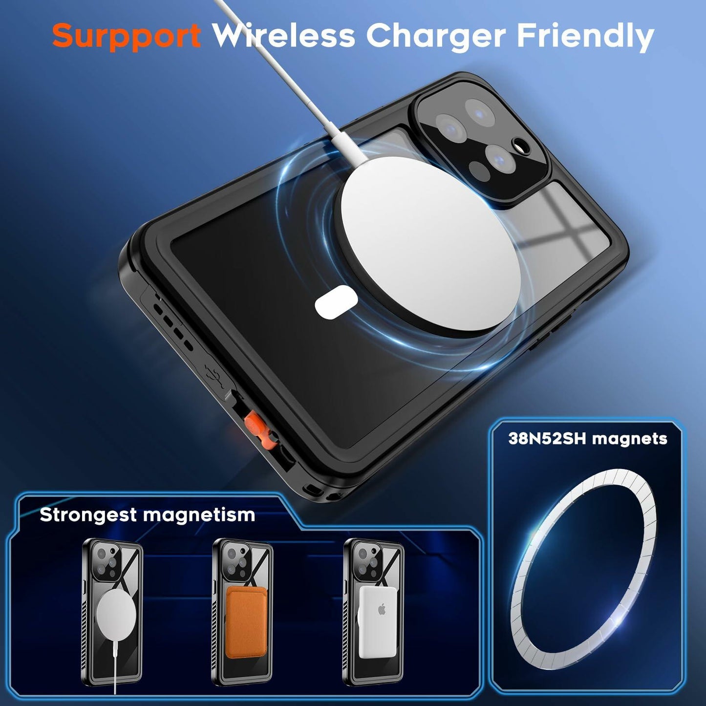 SUPFINE iPhone 13 Pro Max Case Black Clear Waterproof Shockproof Full Body
