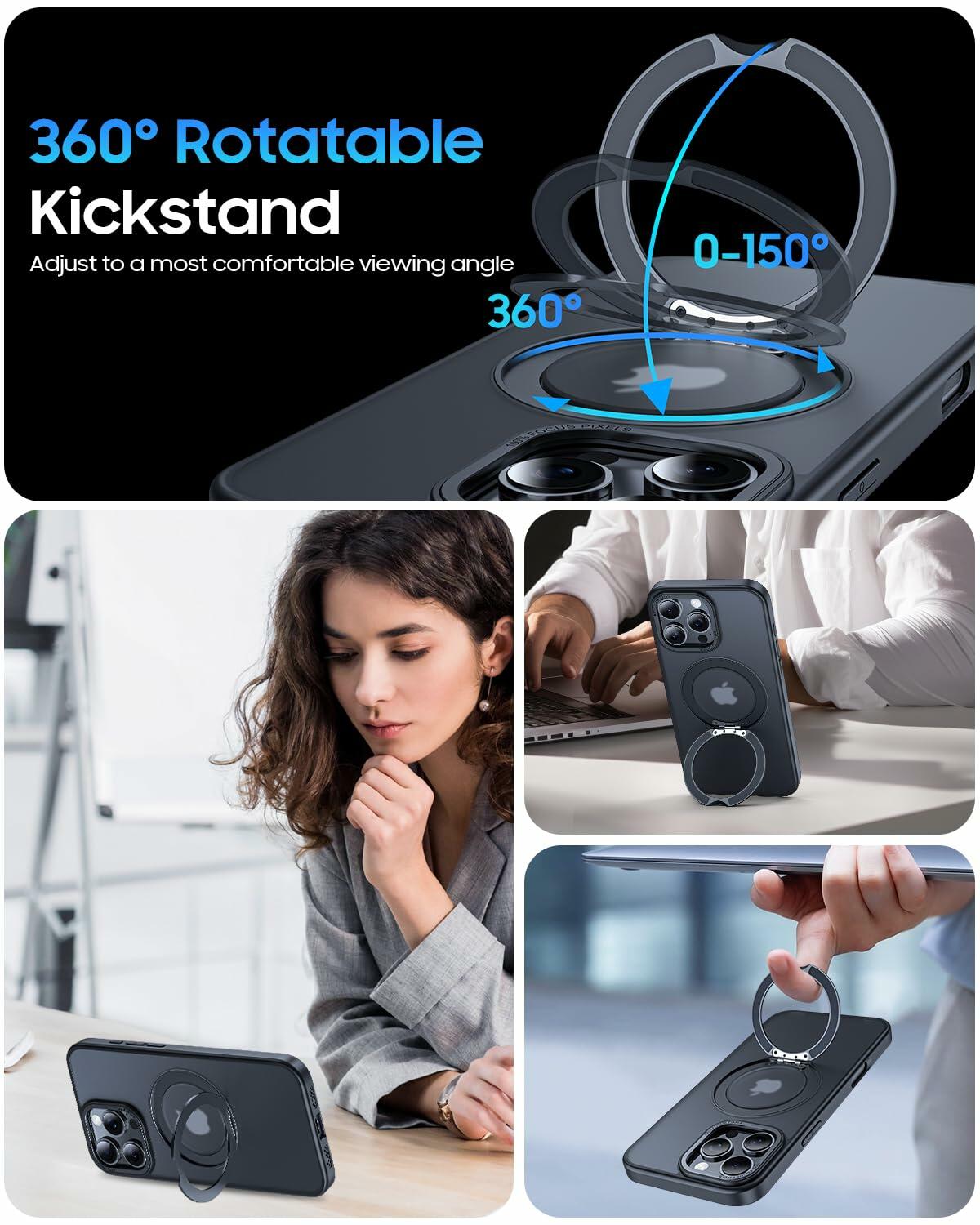 KissCall Magnetic Ring Stand Case for iPhone 16 Pro Max Translucent Matte