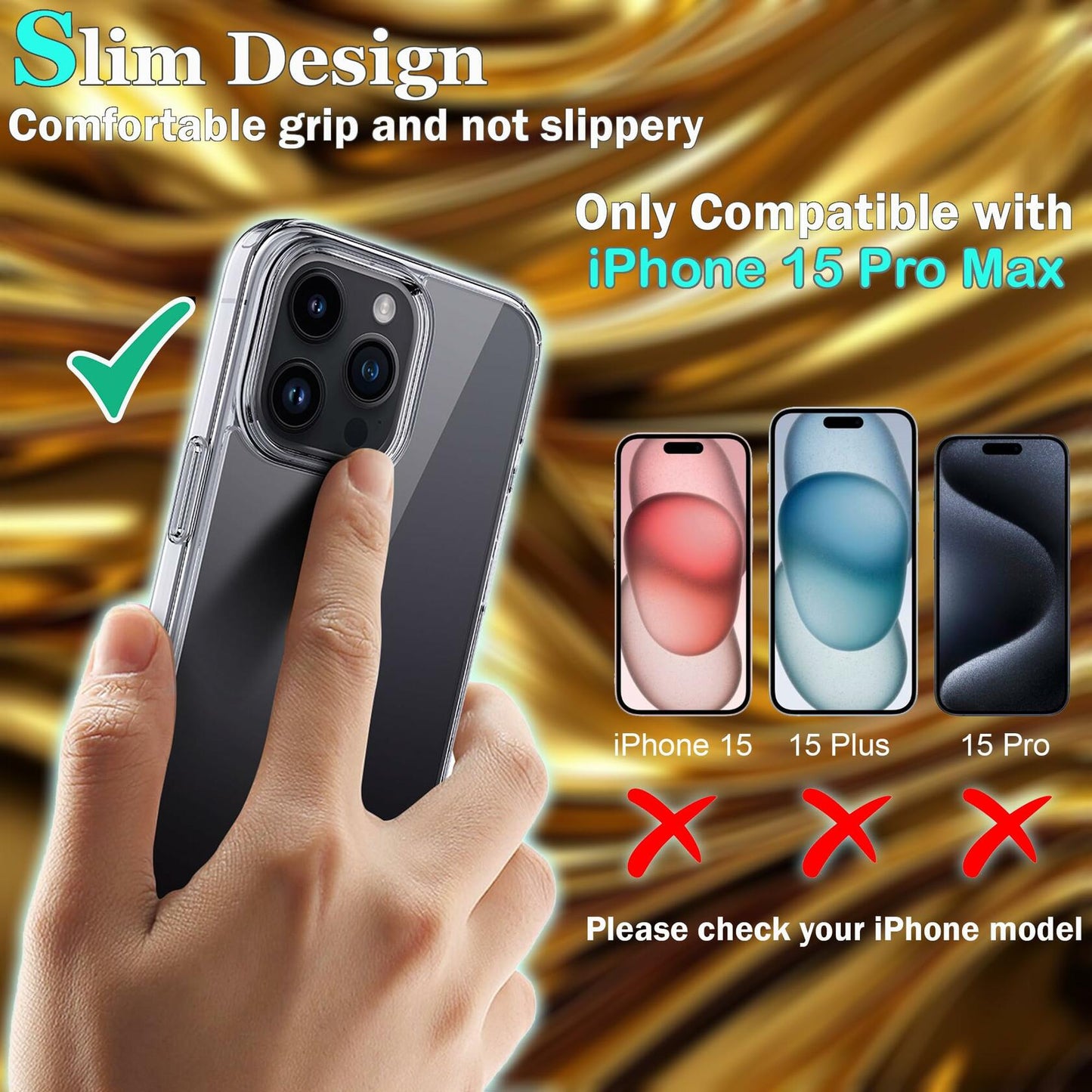 OLIVIC iPhone 15 Pro Max Case Ultra Clear Slim Shockproof Bumper Cover