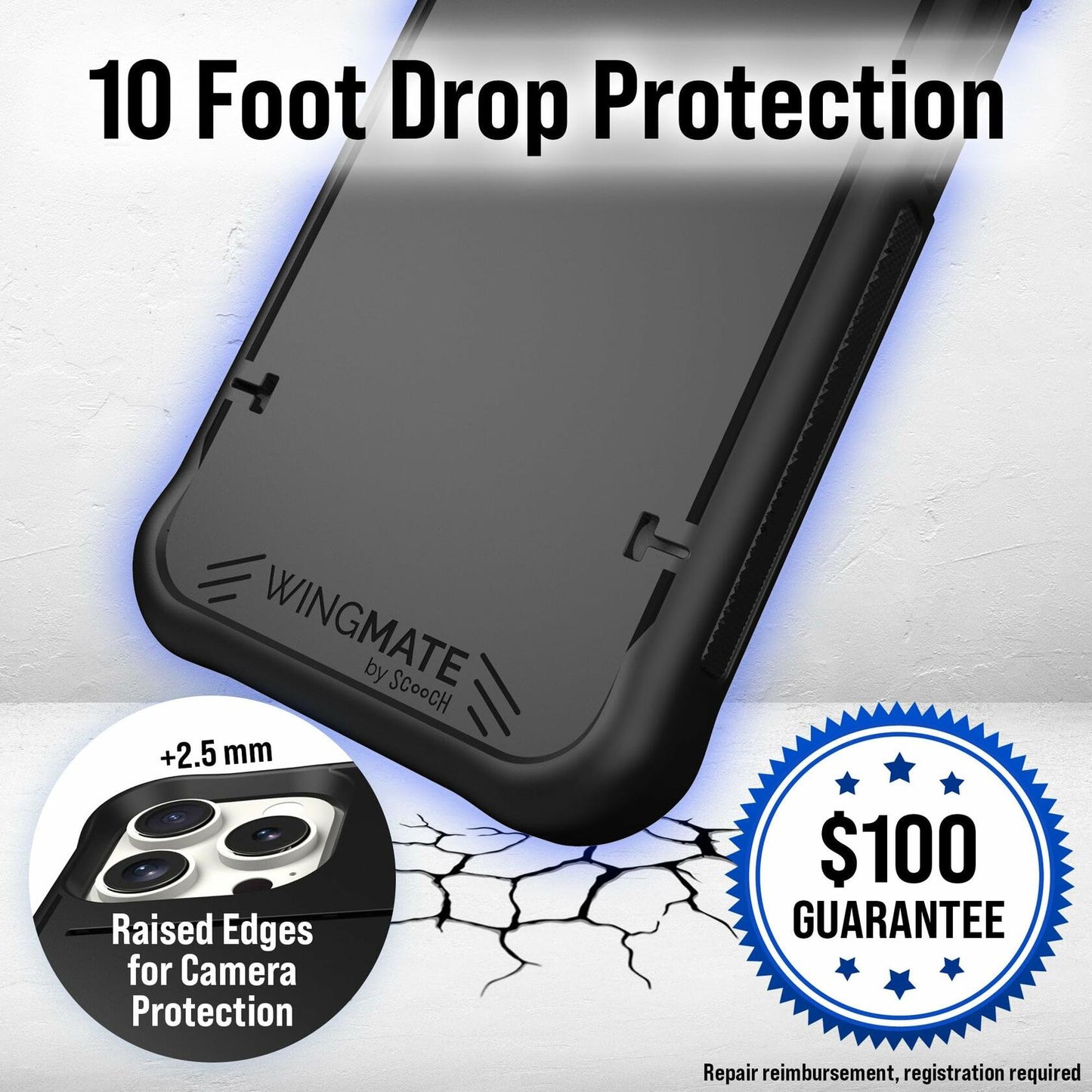 Scooch iPhone 16 Pro Case Wingmate Wallet Black RFID Protection 10-Foot Drop