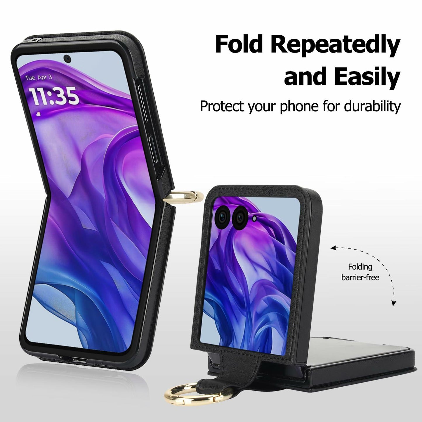 XNXCEVI Motorola Razr+ 2024 Leather Case with Ring Black Premium Shockproof