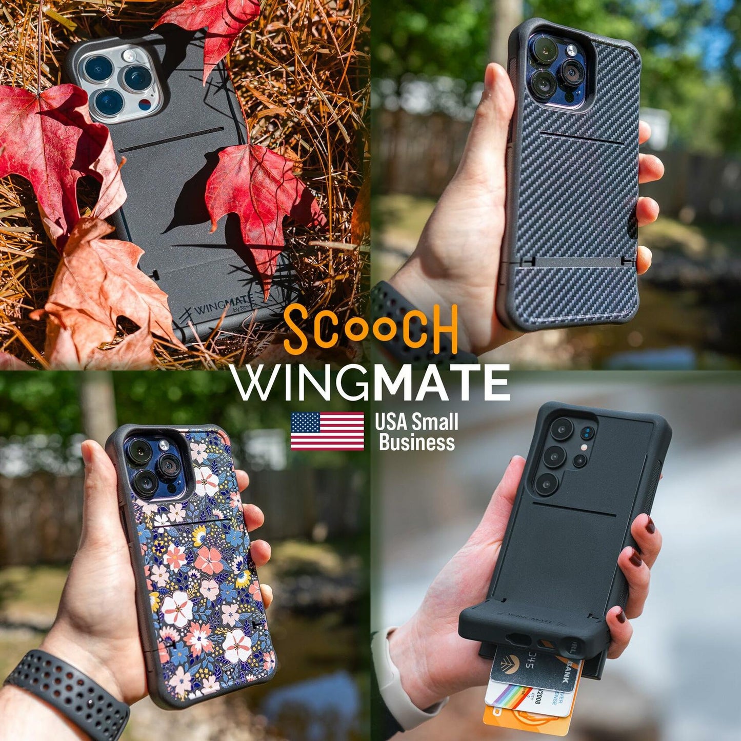 Scooch iPhone 16 Pro Case Wingmate Wallet Black RFID Protection 10-Foot Drop
