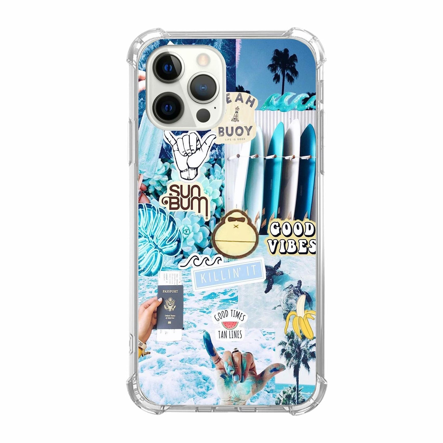 Rewput iPhone 15 Pro Case Blue TPU Bumper Cover Good Vibes Collage