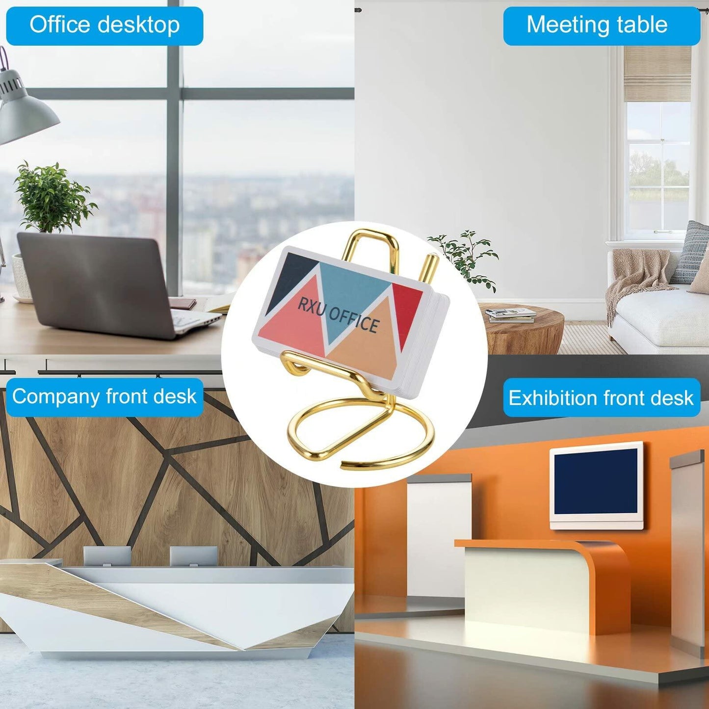 RXU 2-Pack Rose Gold Metal Business Card Holder Desk Display for Men & Women