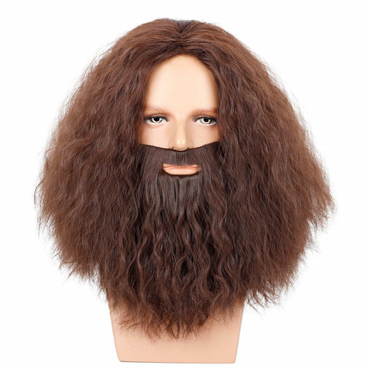 WeKen Men's Brown Curly Beard Wig Set Biblical Costume Halloween Party