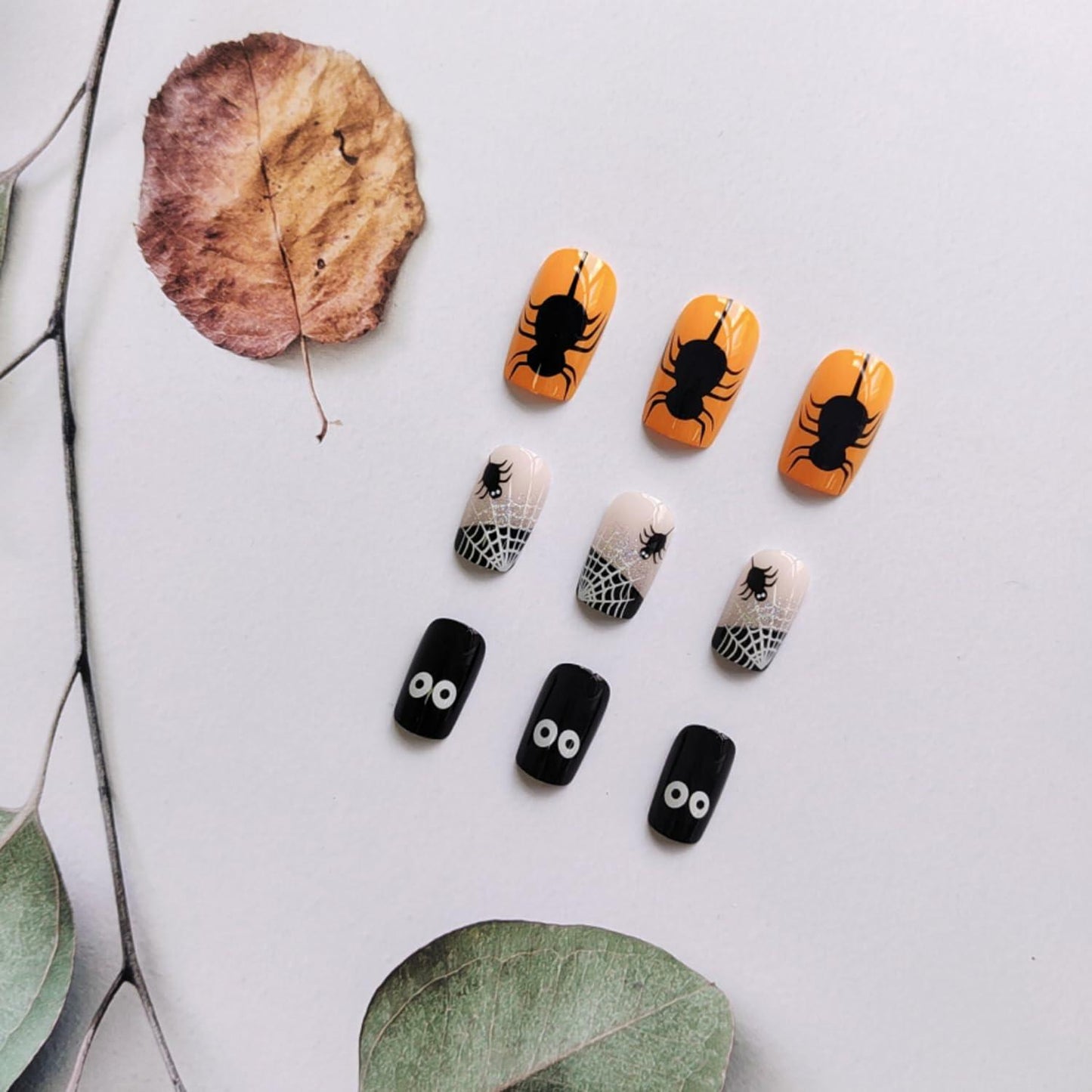 24Pcs Square Medium Press On Nails Halloween Spider Web Design False Nails