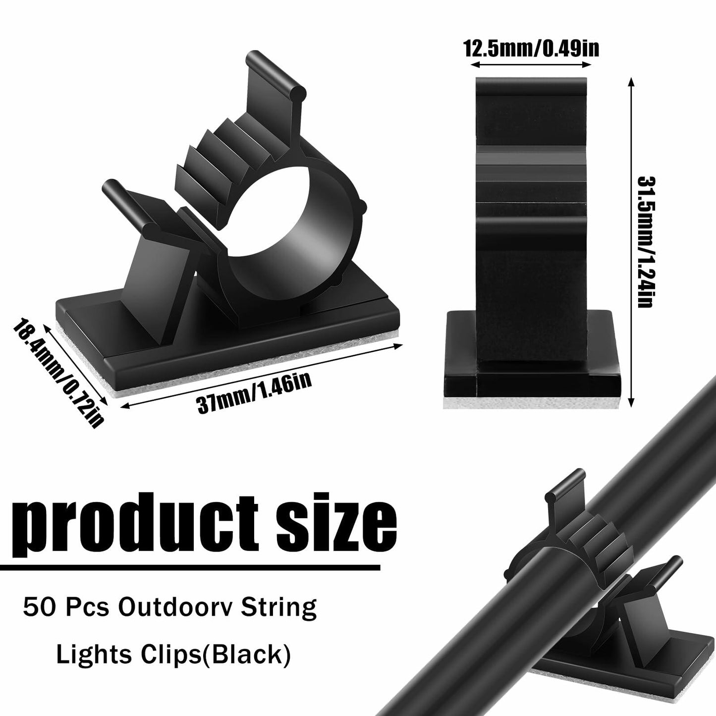 Barydat Cable Clips Black 50pcs Self Adhesive Wire Organizer 1.46x0.72in