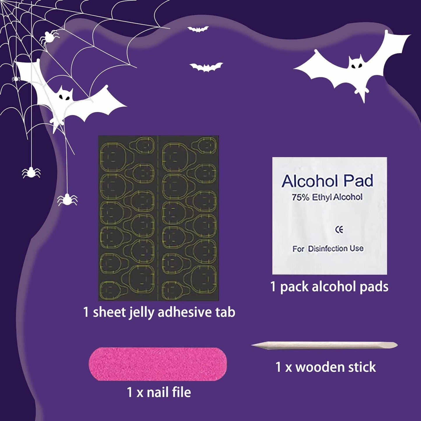 24Pcs French Tip Press On Nails Short Square Ghost Spider Halloween Design