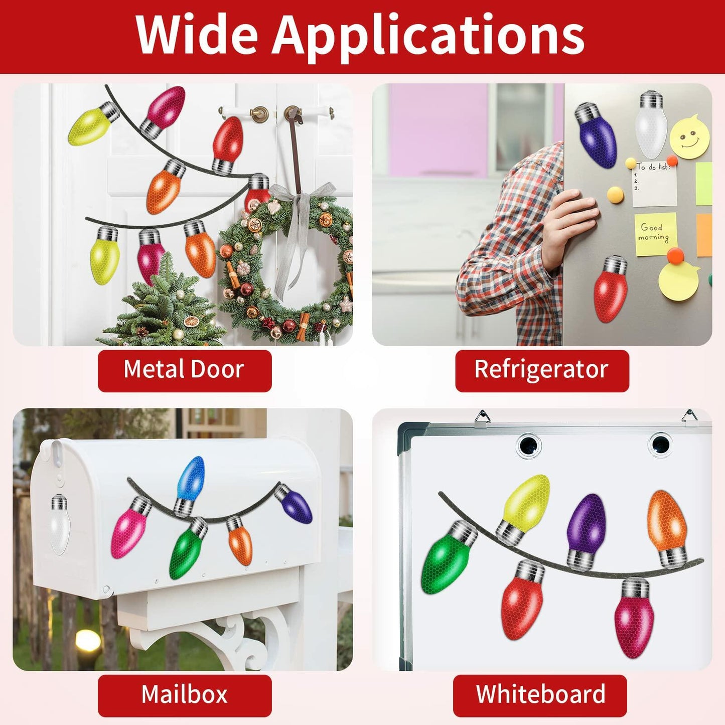 Janmini 48pc Christmas Car Magnets Set Reflective Light Bulb Magnets & Wires