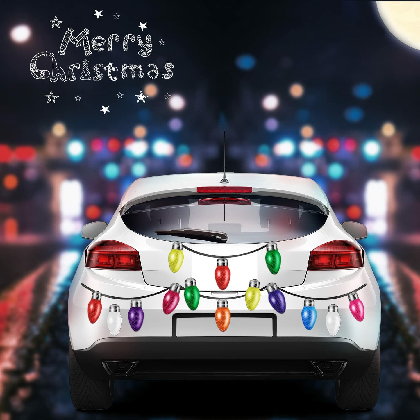 Janmini 48pc Christmas Car Magnets Set Reflective Light Bulb Magnets & Wires