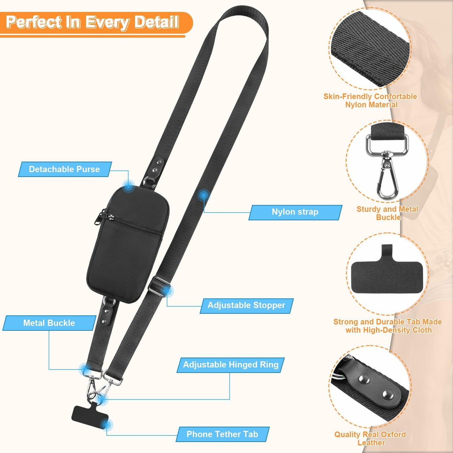 YFWE Clip and Go Strap for Phone with Wallet Crossbody Adjustable Neck M