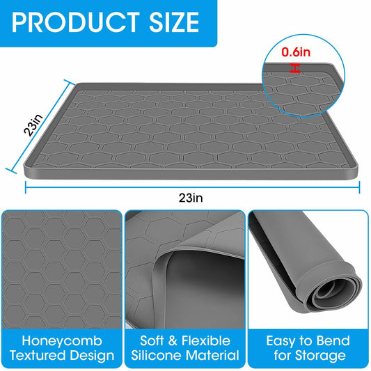 Winceed 23" Mini Fridge Silicone Mat Grey with Raised Edge & 4 Base Raisers