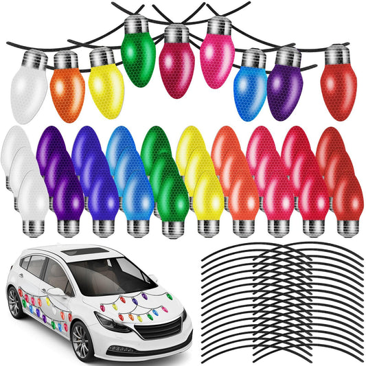 Janmini 48pc Christmas Car Magnets Set Reflective Light Bulb Magnets & Wires