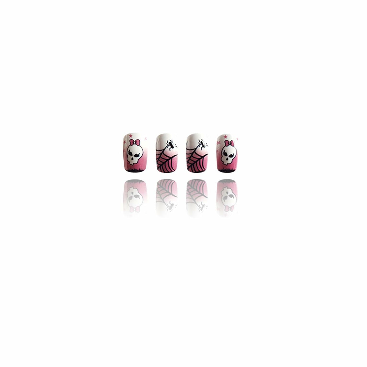 RIICFDD Halloween Spider Web Kawaii Skull Pink Gradient Short Square Nails 24