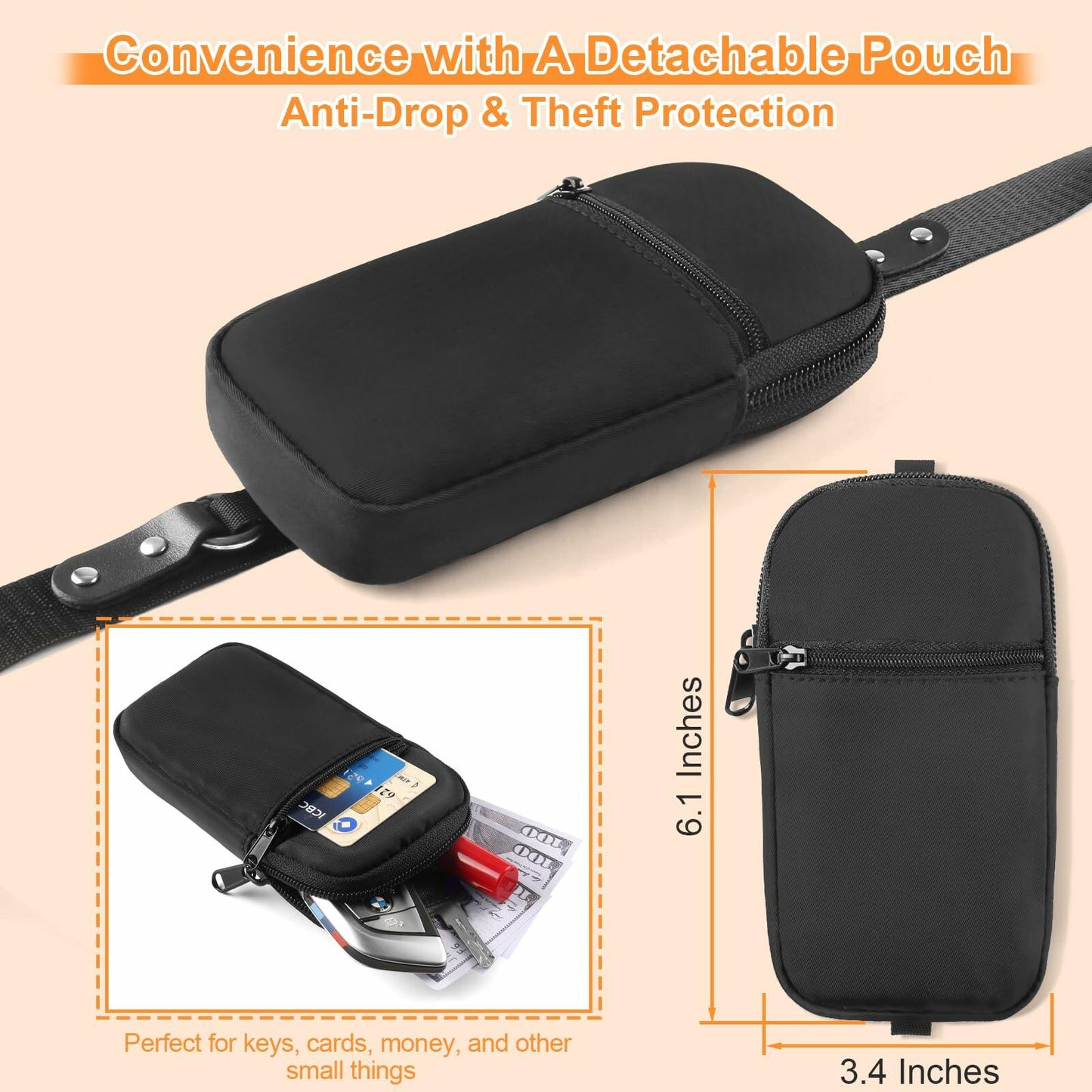 YFWE Clip and Go Strap for Phone with Wallet Crossbody Adjustable Neck M
