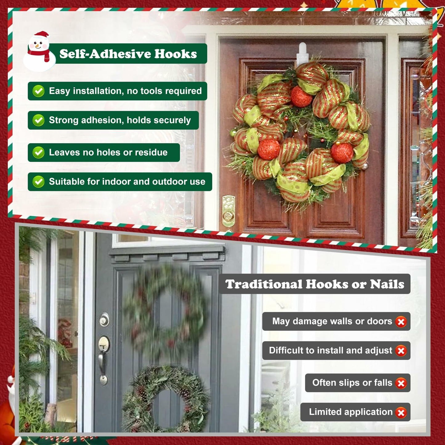 Ziolam 30 PCS Christmas Garland Hangers Adhesive Straps Reusable Stretchable