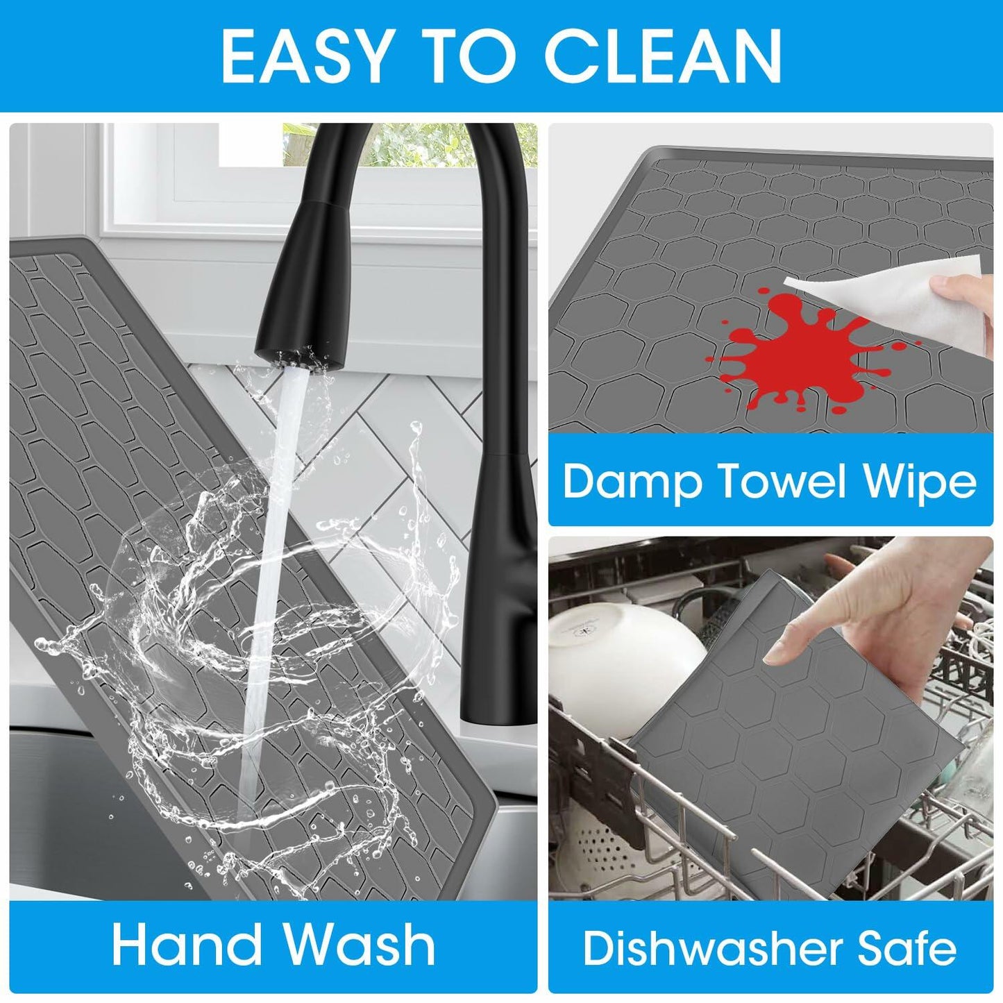 Winceed 23" Mini Fridge Silicone Mat Grey with Raised Edge & 4 Base Raisers