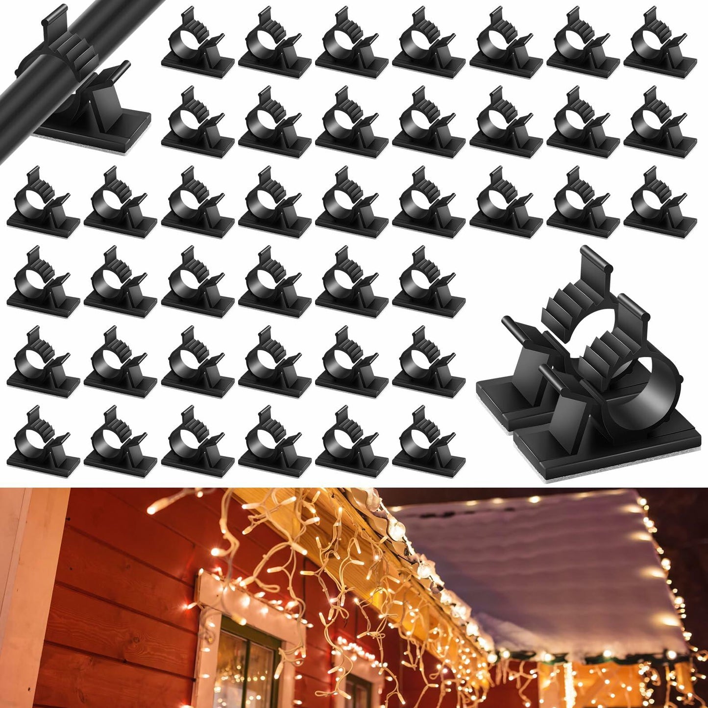 Barydat Cable Clips Black 50pcs Self Adhesive Wire Organizer 1.46x0.72in