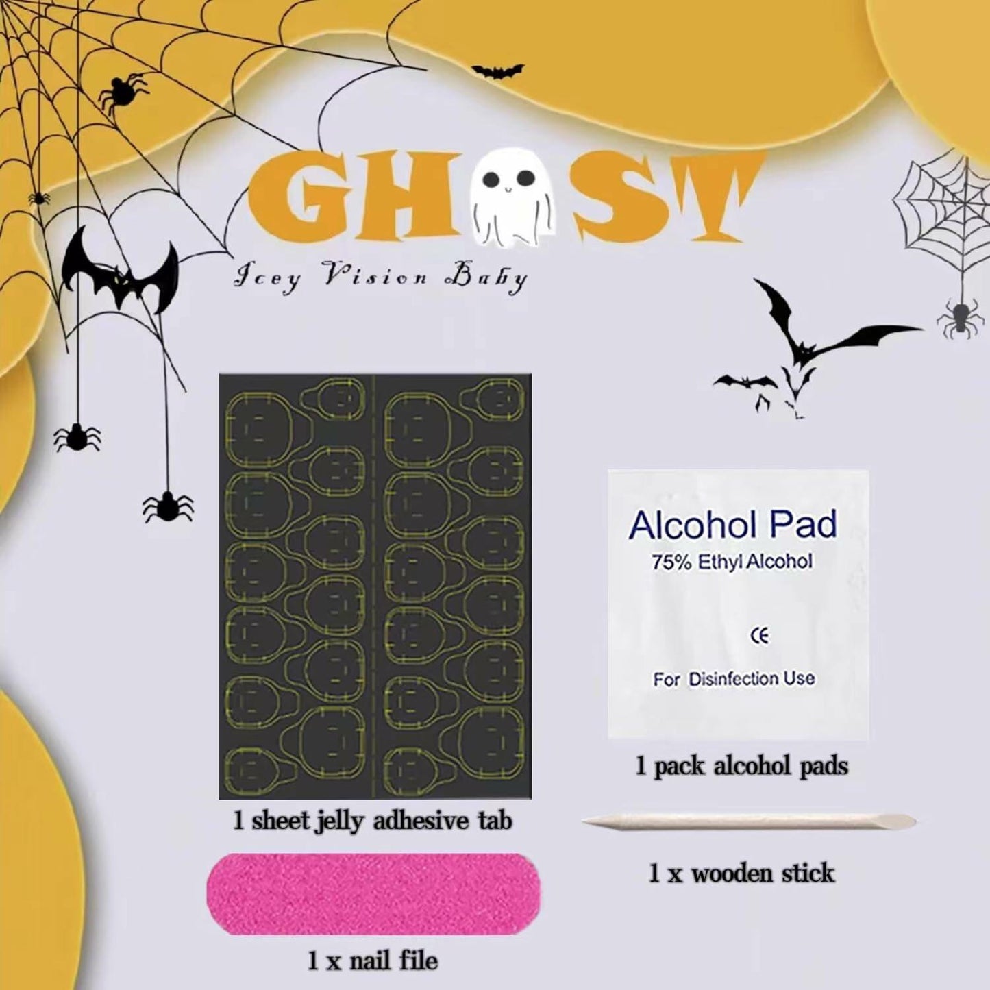 24Pcs Square Medium Press On Nails Halloween Spider Web Design False Nails