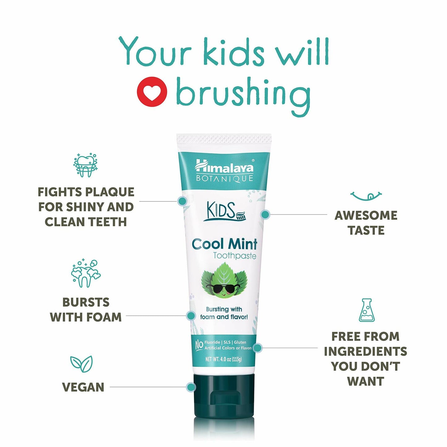 Himalaya Botanique Kids Toothpaste 4oz Cool Mint Fluoride-Free Vegan SLS Free