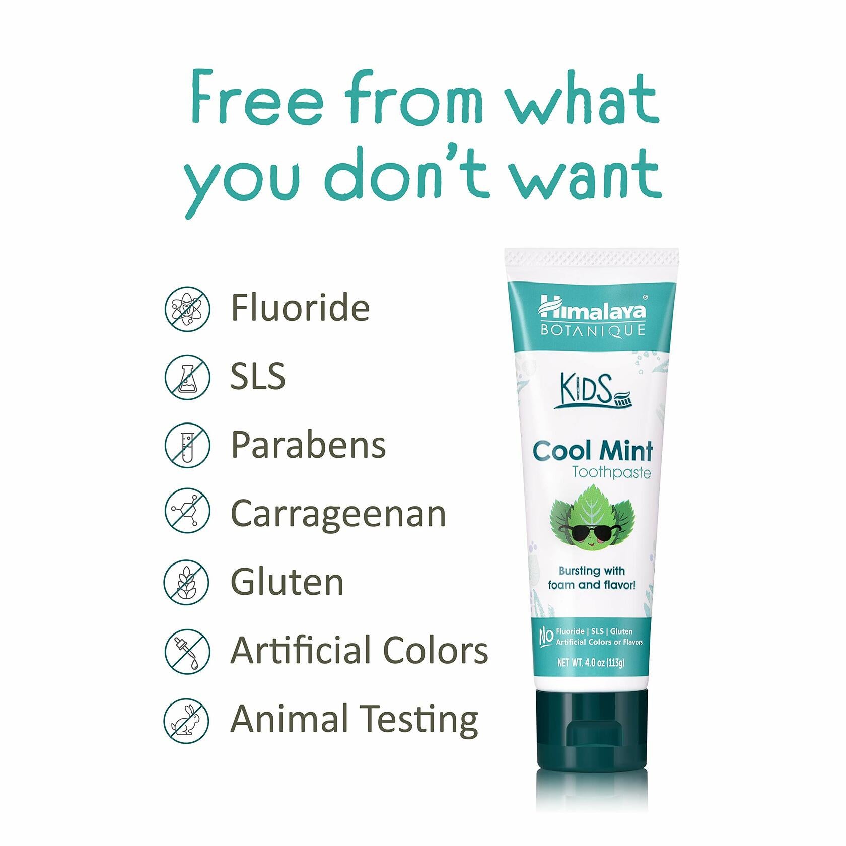 Himalaya Botanique Kids Toothpaste 4oz Cool Mint Fluoride-Free Vegan SLS Free