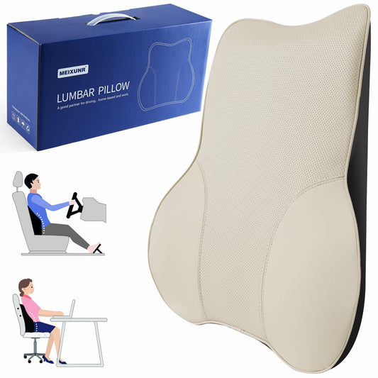 MEIXUNR Lumbar Support Pillow Brown Suede Cover for Car & Office Chair Cushion