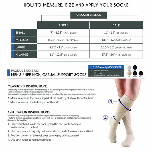 Truform Men's Athletic Knee High Socks White X-Large 15-20 mmHg Compression