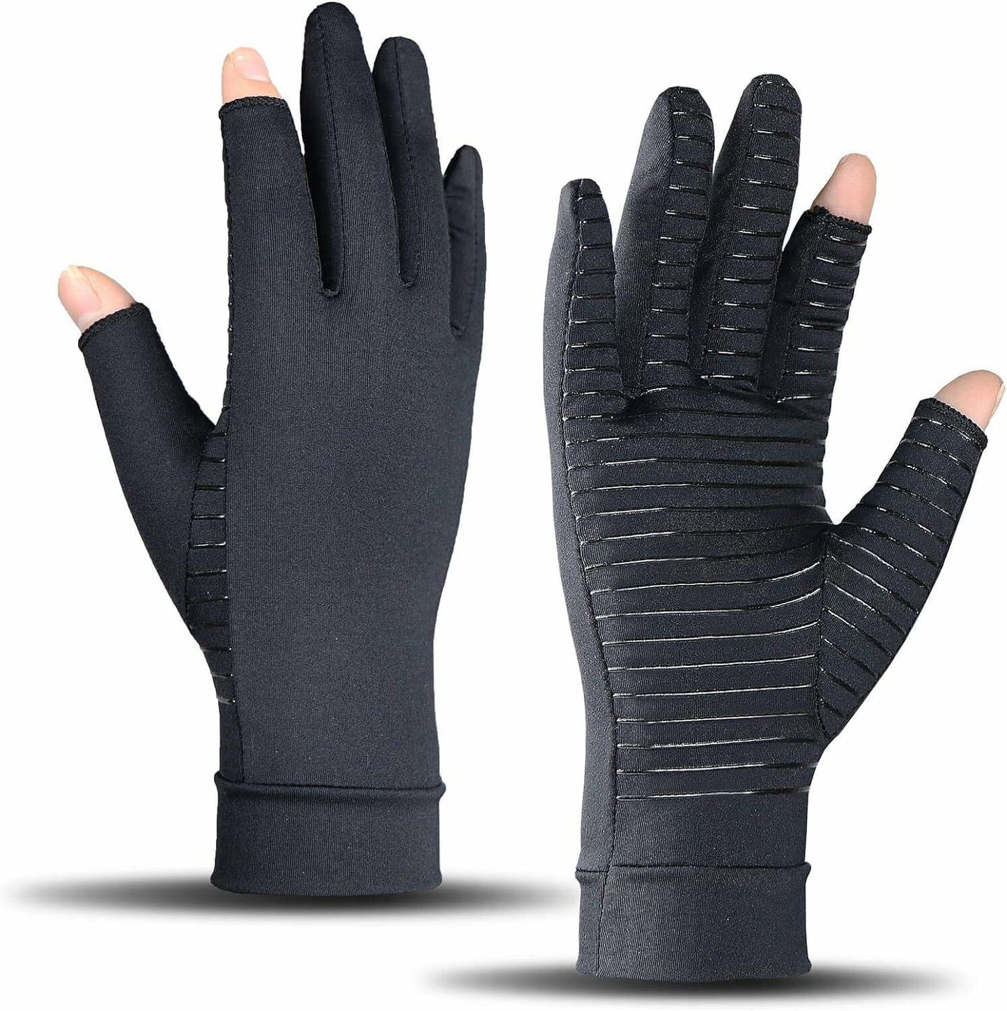 ITHW Copper Compression Gloves for Carpal Tunnel Relief 1 Pair 3F-Black Small